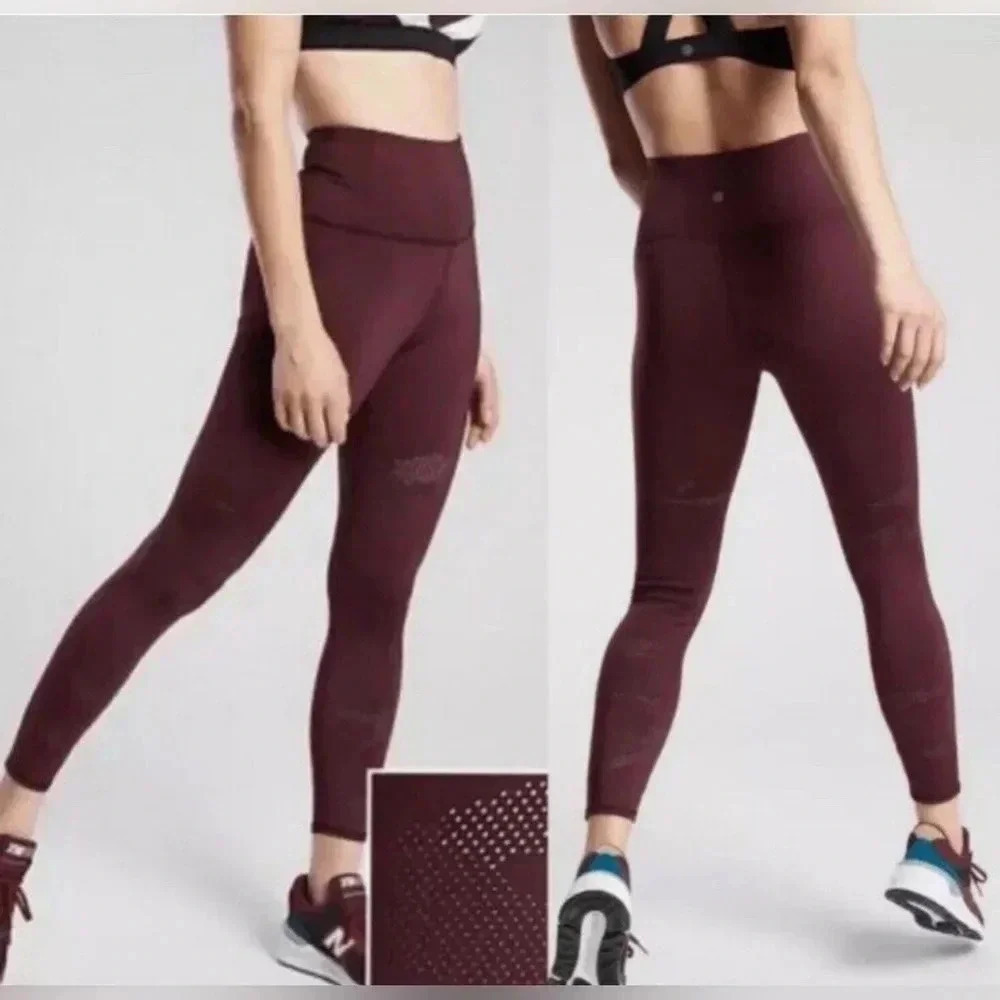 Athleta persistence laser cut 7/8 tight maroon leggings